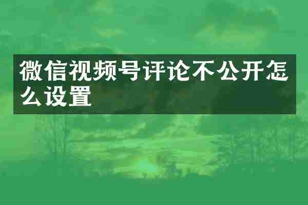 微信视频号评论不公开怎么设置