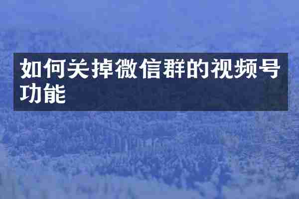 如何关掉微信群的视频号功能