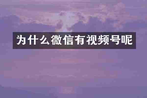 为什么微信有视频号呢