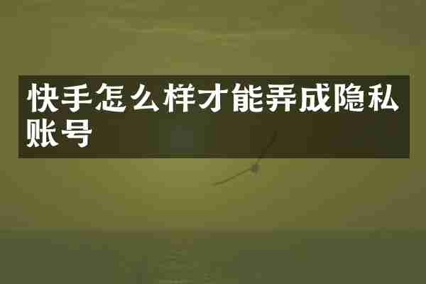 快手怎么样才能弄成隐私账号