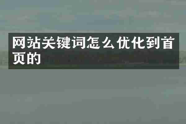 网站关键词怎么优化到首页的