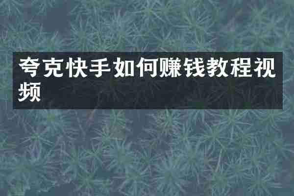 夸克快手如何赚钱教程视频