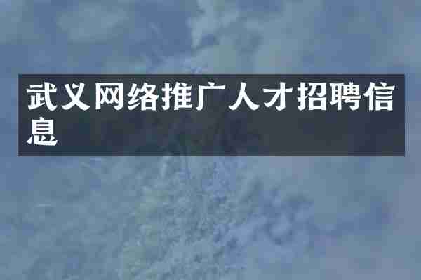 武义网络推广人才招聘信息