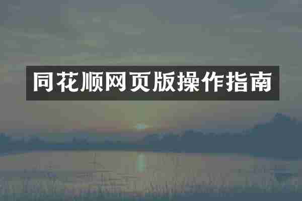 同花顺网页版操作指南