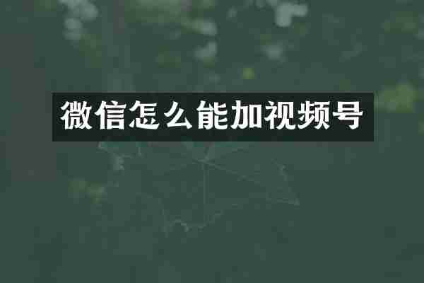 微信怎么能加视频号