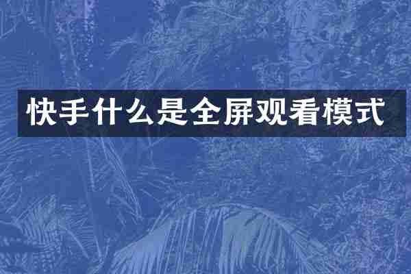 快手什么是全屏观看模式