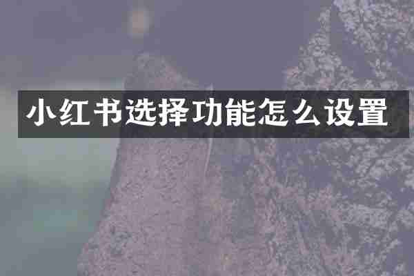 小红书选择功能怎么设置