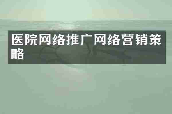 医院网络推广网络营销策略