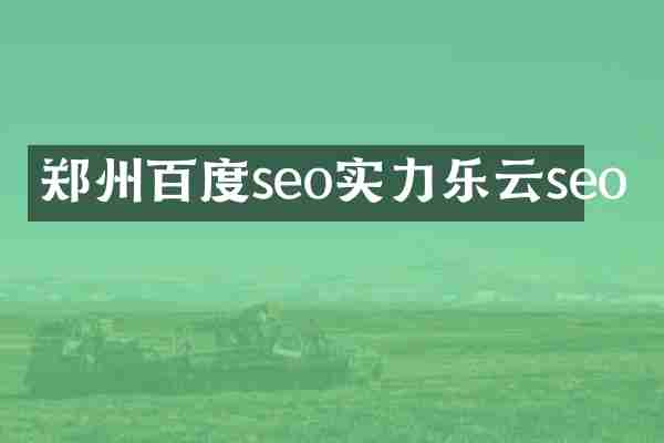 郑州百度seo实力乐云seo