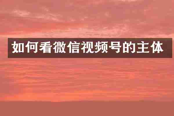 如何看微信视频号的主体