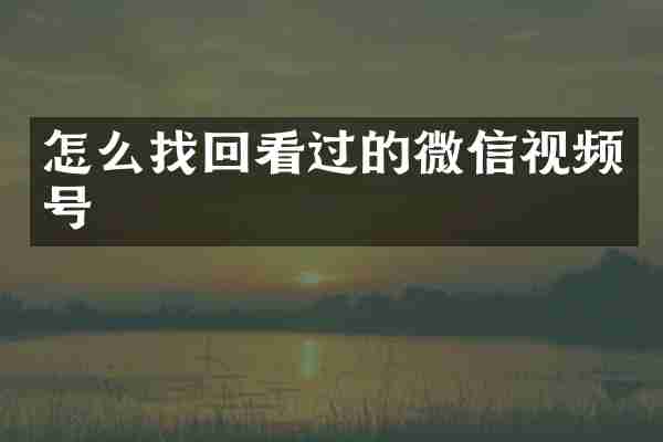 怎么找回看过的微信视频号