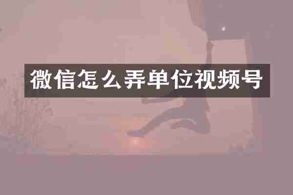 微信怎么弄单位视频号