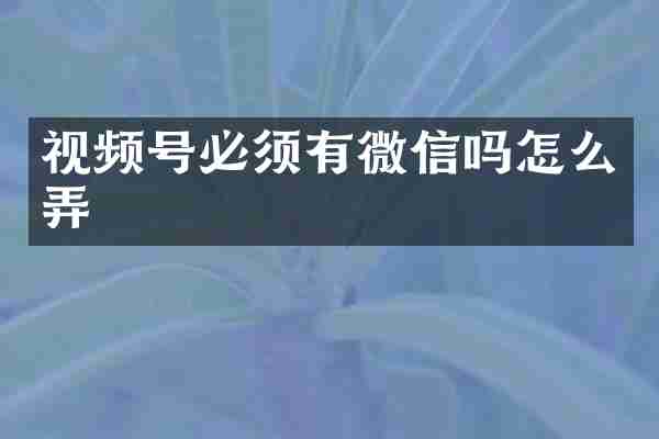 视频号必须有微信吗怎么弄