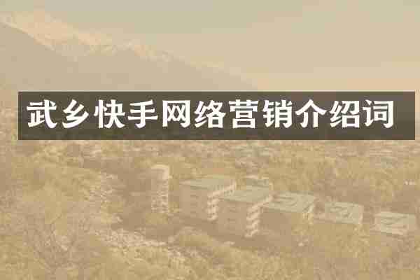 武乡快手网络营销介绍词