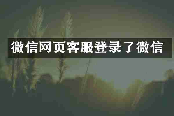 微信网页客服登录了微信