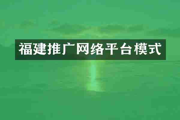 福建推广网络平台模式