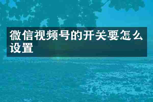 微信视频号的开关要怎么设置