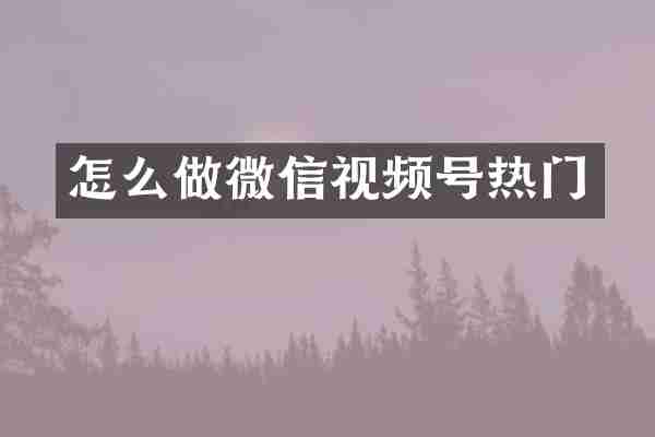怎么做微信视频号热门