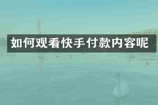 如何观看快手付款内容呢