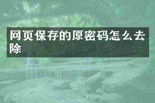 网页保存的原密码怎么去除