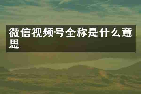 微信视频号全称是什么意思