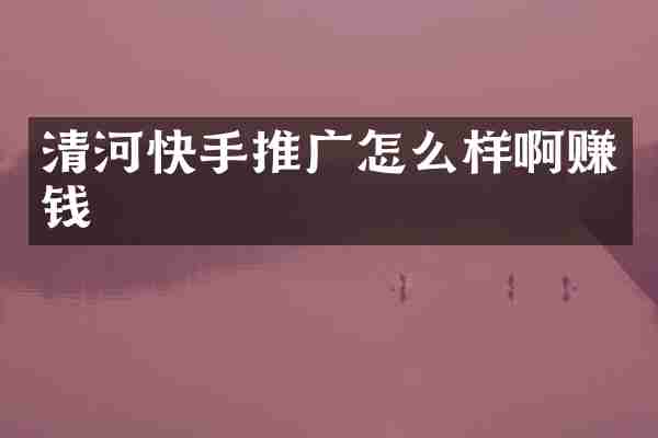 清河快手推广怎么样啊赚钱
