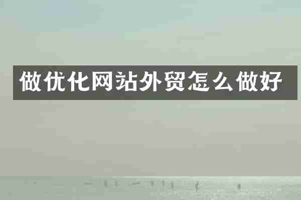 做优化网站外贸怎么做好