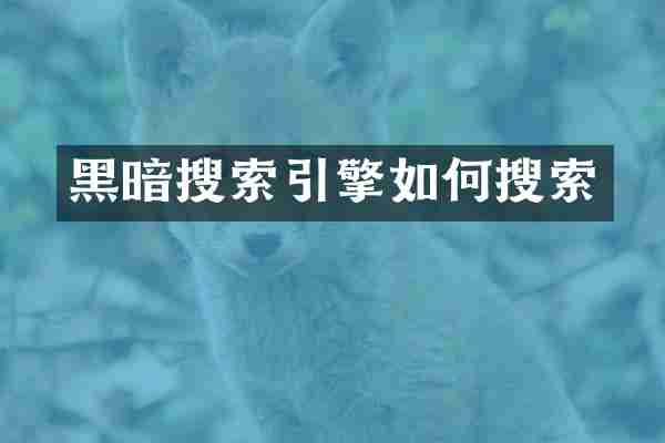 黑暗搜索引擎如何搜索