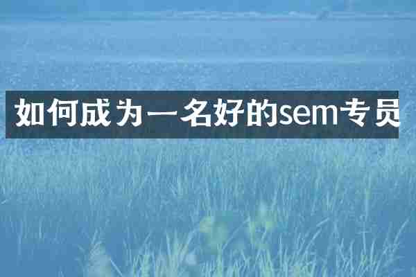 如何成为一名好的sem专员