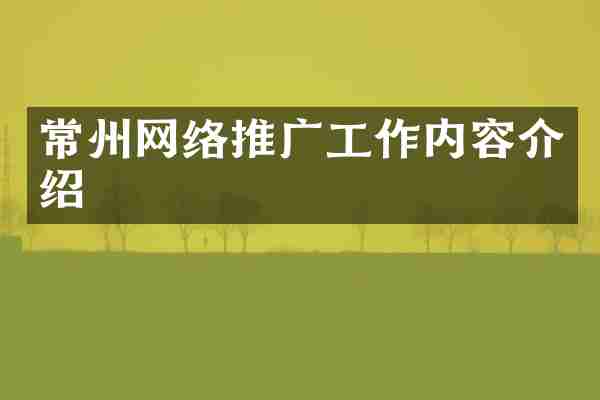 常州网络推广工作内容介绍