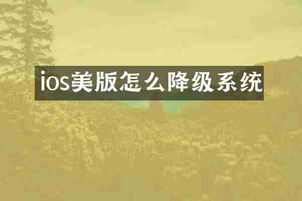 ios美版怎么降级系统