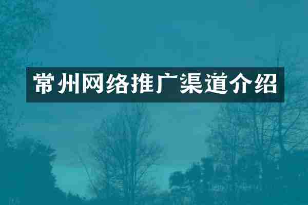 常州网络推广渠道介绍