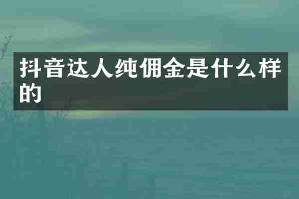 抖音达人纯佣金是什么样的