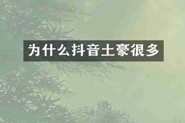 为什么抖音土豪很多