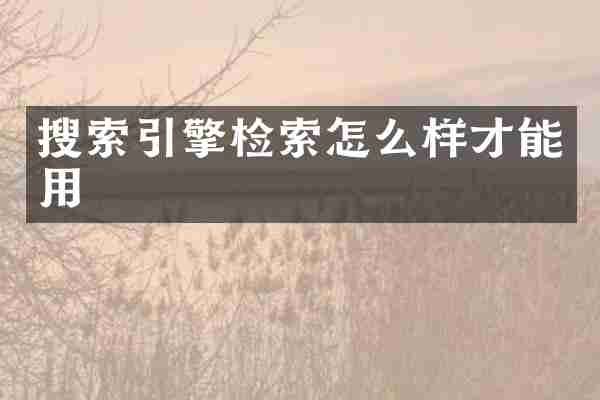 搜索引擎检索怎么样才能用