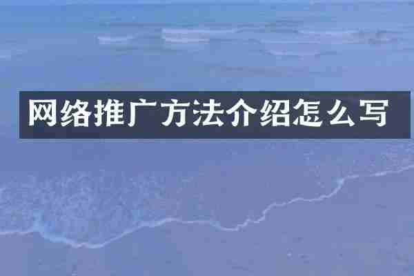 网络推广方法介绍怎么写