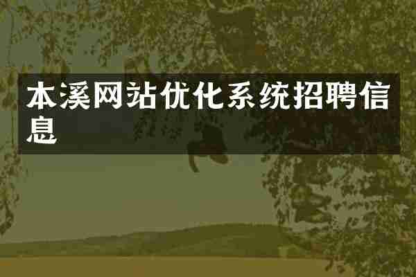 本溪网站优化系统招聘信息