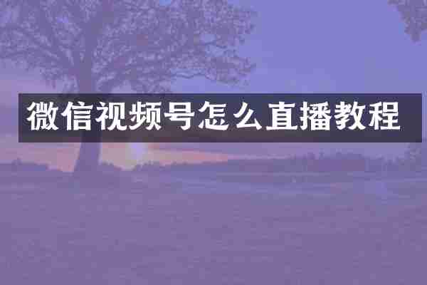 微信视频号怎么直播教程