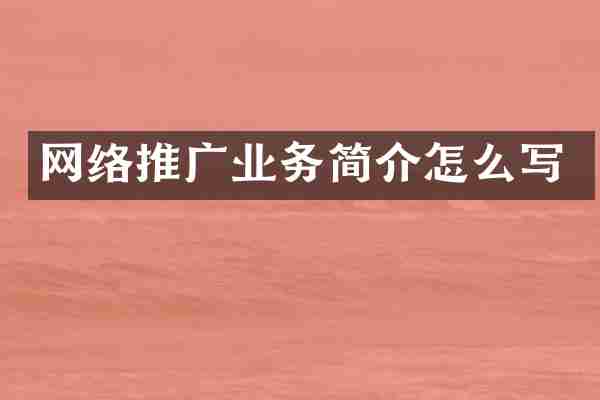 网络推广业务简介怎么写