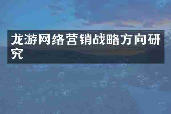 龙游网络营销战略方向研究