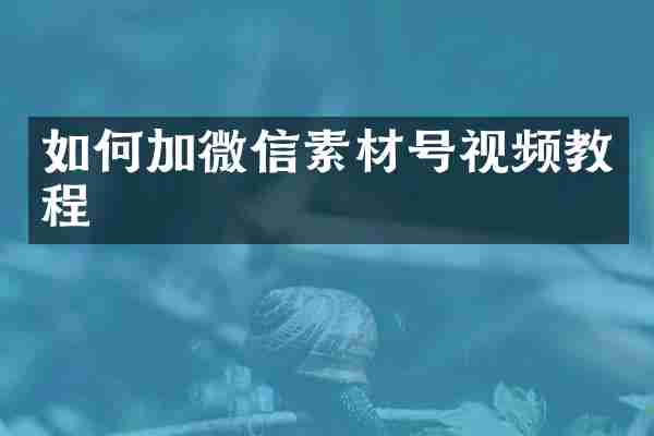 如何加微信素材号视频教程