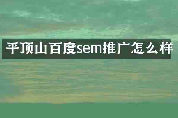 平顶山百度sem推广怎么样