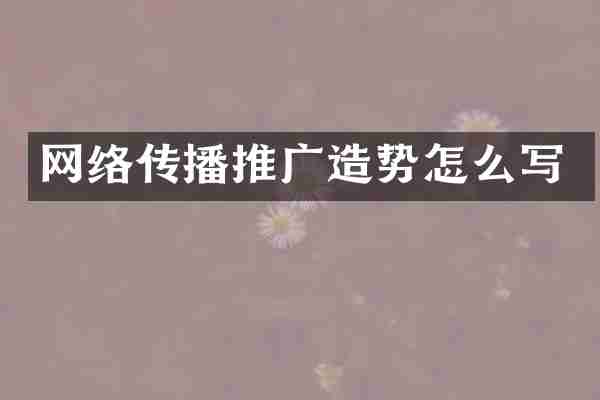 网络传播推广造势怎么写