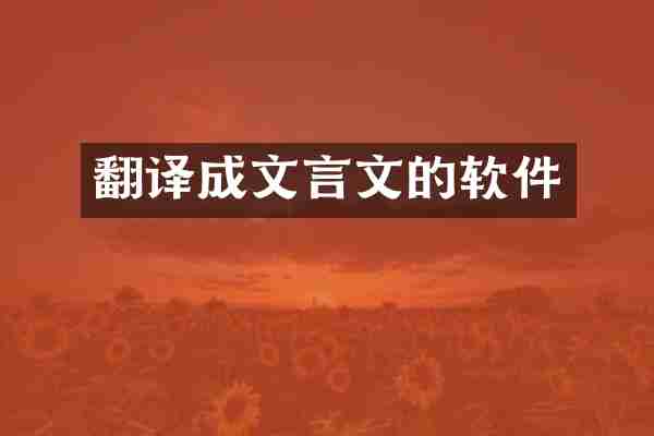翻译成文言文的软件