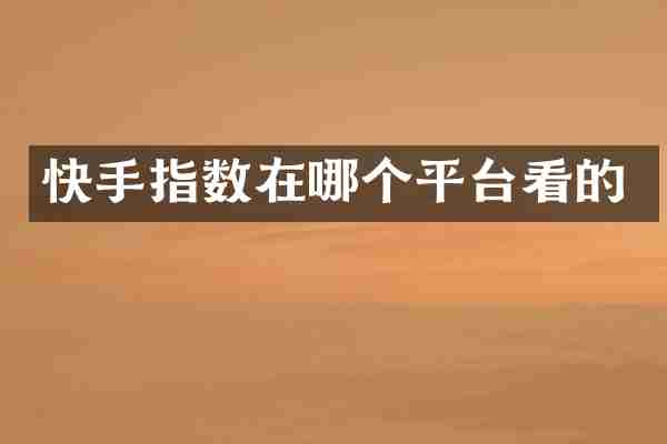 快手指数在哪个平台看的