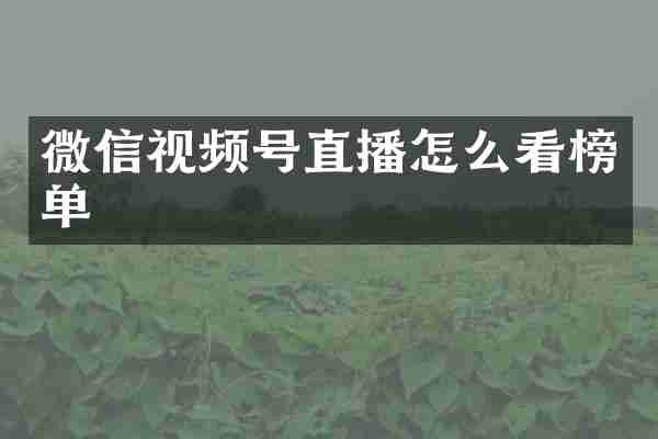 微信视频号直播怎么看榜单