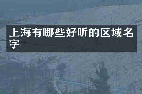 上海有哪些好听的区域名字