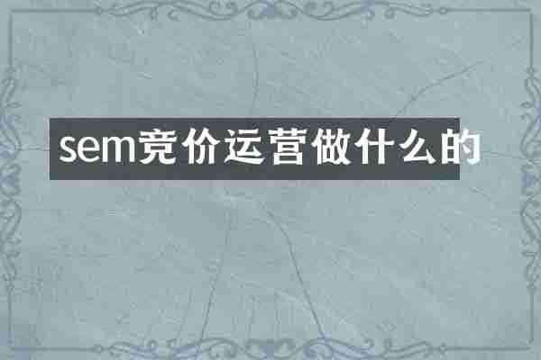 sem竞价运营做什么的