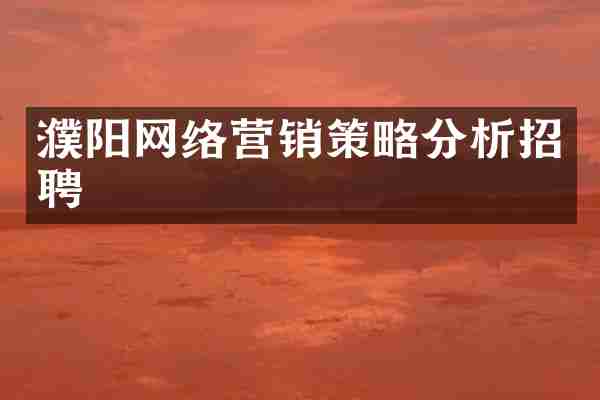 濮阳网络营销策略分析招聘