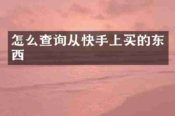 怎么查询从快手上买的东西